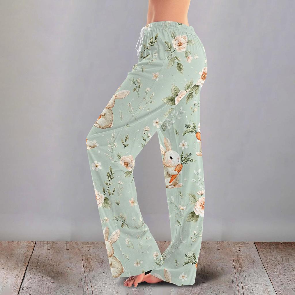 Women's Casual Fashion Comfort Pajama Pants Print Drawstring Pants Full Length Long