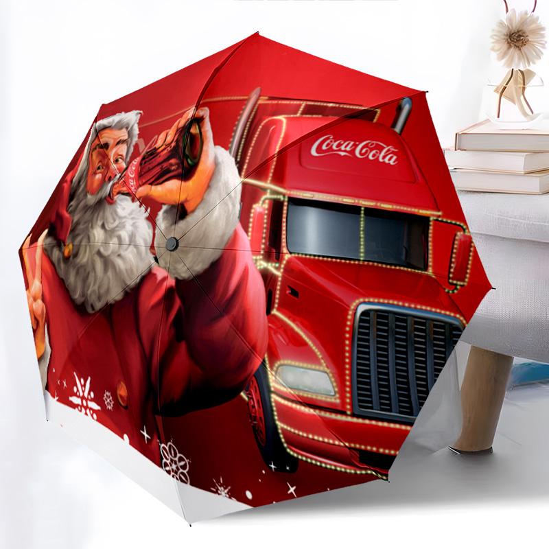 1PC Coca-cola Christmas Delivery Automatic Umbrella - Suitable Travel Outdoor Portable Umbrella Birthday Gift Daily Essentials