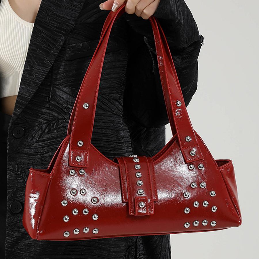 New Style Street Punk Style Oil Wax Leather Underarm Bag Y2K Rivets Spicy Girl Versatile Single-Shoulder Bag Hobo Handbags Sac