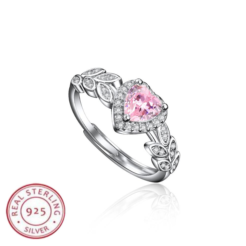 925 Sterling Silver Ring Pink Heart-shaped Zirco Luxury Opening Adjustable for Women Wedding Fine Jewelry Accessories Party Gift