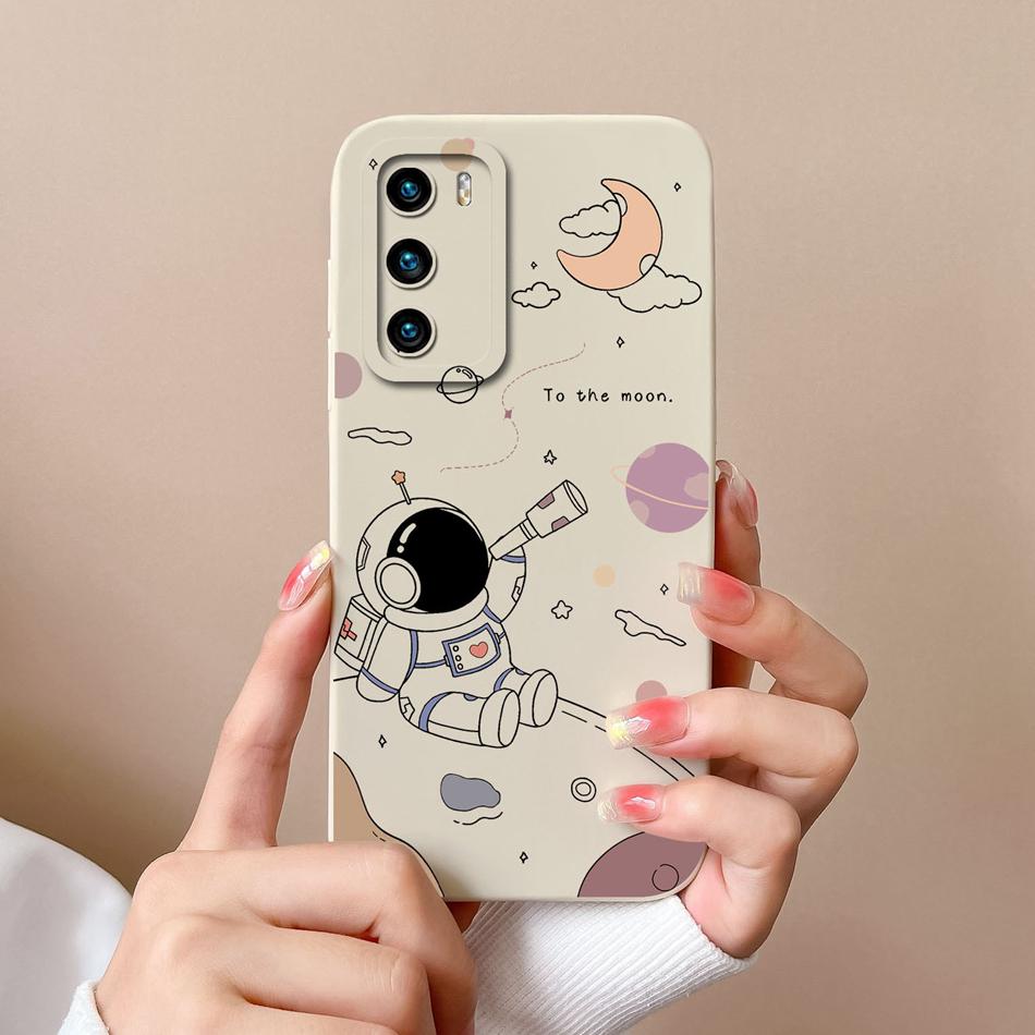 Case For Huawei P40 Pro Flower Pilot Back Cover Soft Liquid Silicone Camera Protection Phone Shell For Huawei P 40 P40Pro Coque