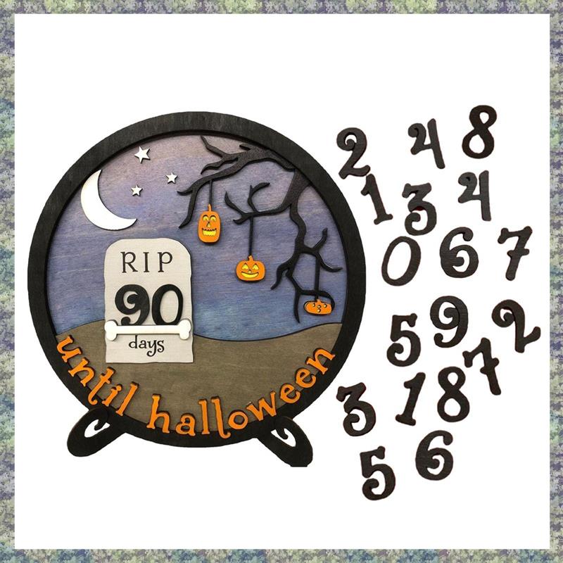 

WON 1Pcs Wood Halloween Countdown Halloween Countdown Halloween Calendar Holiday Decoration 30X30cm