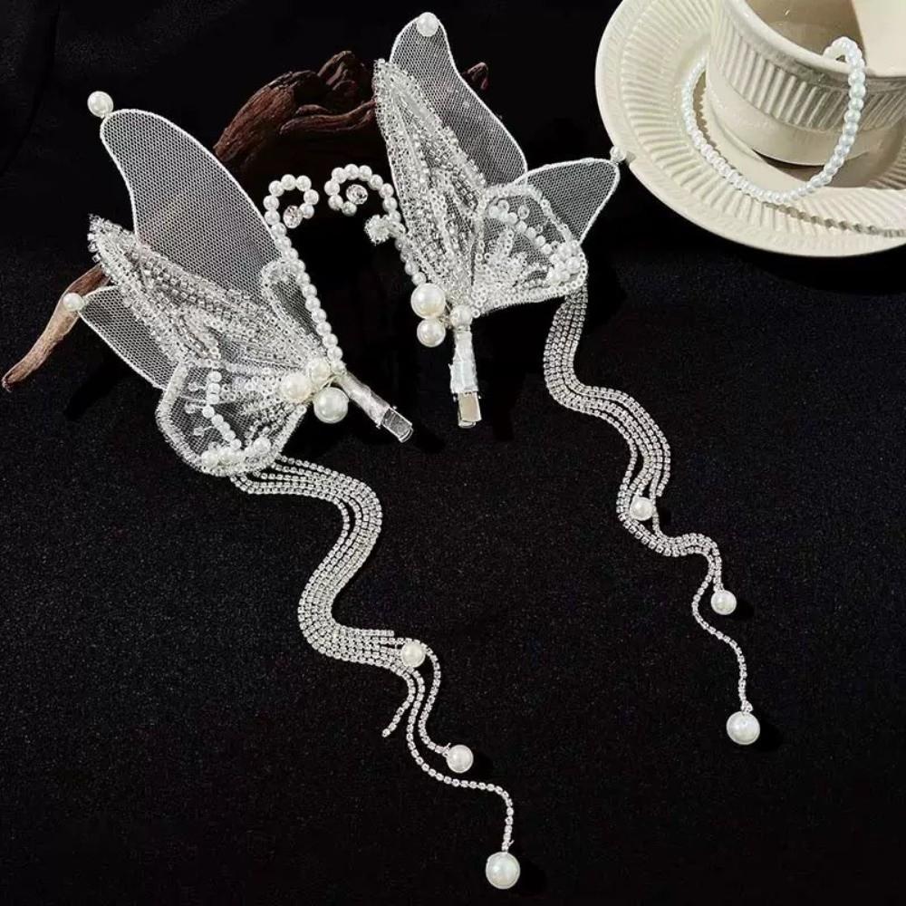 Beaded Pearl Barrettes Tassel Duckbill Clips Sweet Butterfly Hair Clips  Headwear