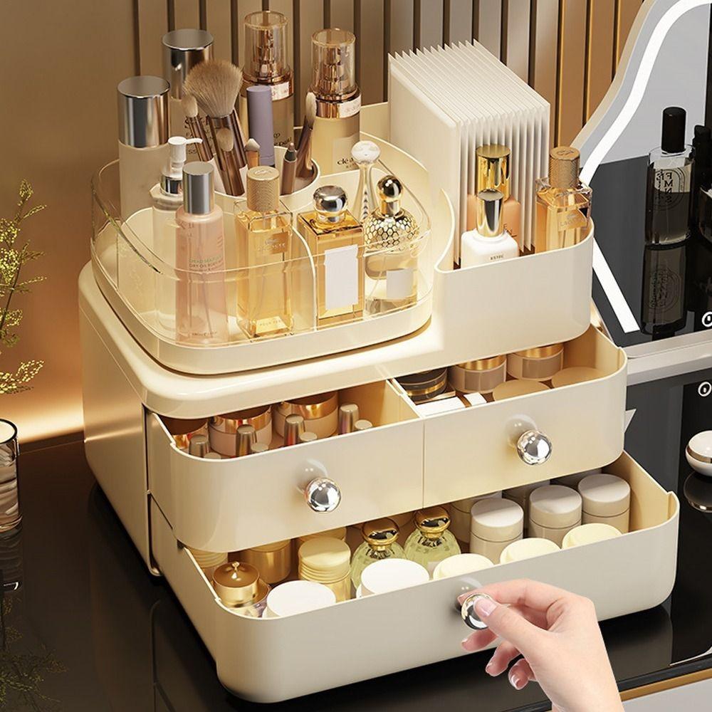 Cream Series Cosmetic Display Case Large Capacity Cosmetics Storage Box  Desktop Use
