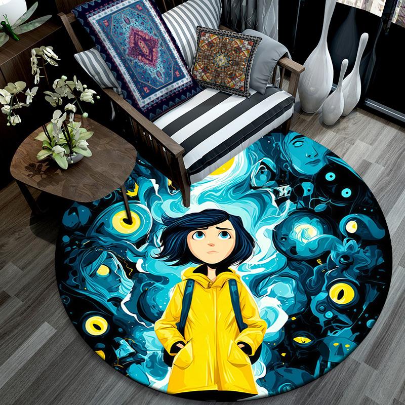 Coraline2 Round Area Rug,Carpet Rug for Living Room Bedroom Sofa Playroom Decor,Non-slip Floor Mat