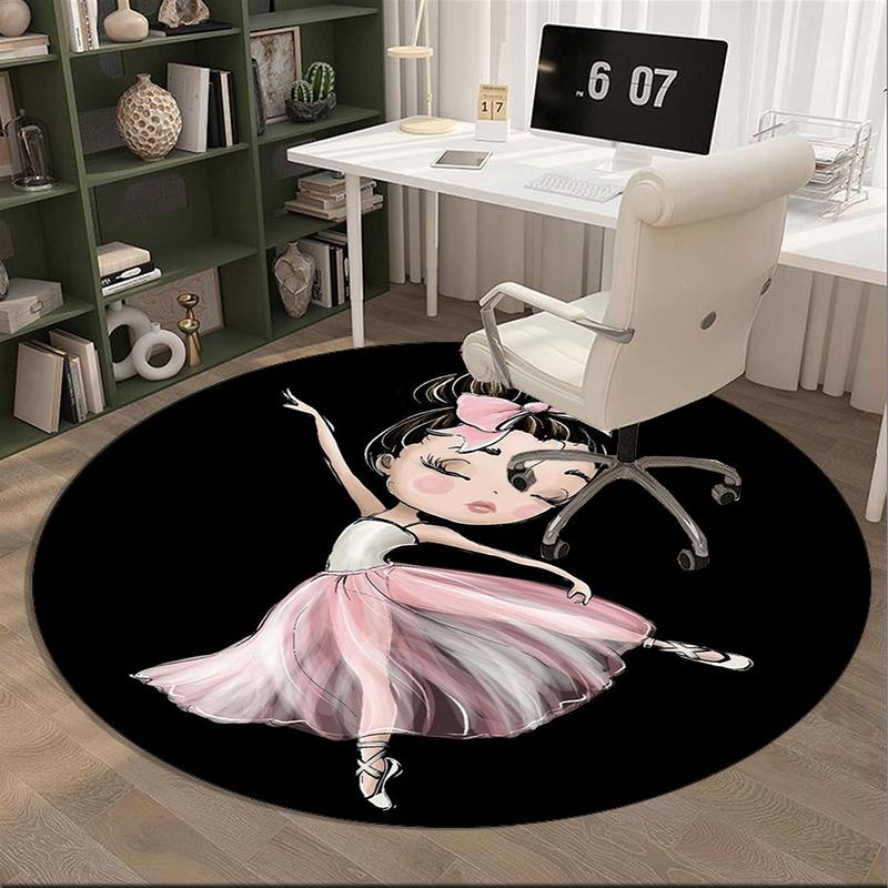 Ballerina With Swans And Flowers round carpet Chair cushion Round Entryway Rug, Soft Round Rugs for Living Room, Bedroom, Circle Carpet decor gifts