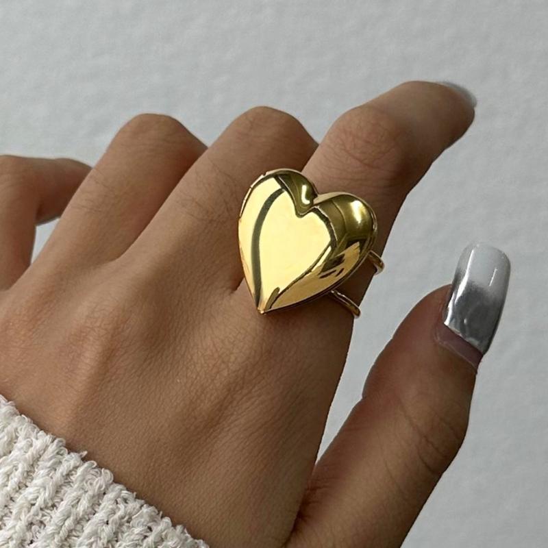 Heart Photo Locket Rings Fashionable Women Rings Adjustable Open Rings Stainless Steel Finger Jewelry for Any Occasion
