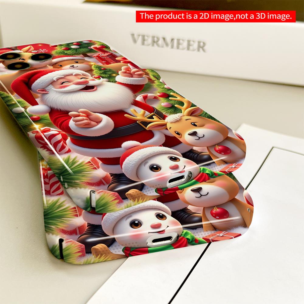 2DFlat Festive Santa & Reindeer Christmas Scene All Inclusive Film Hard Phone Case, Compatible with iPhone 18 Pro Max 17 16 15 14 13 12 11