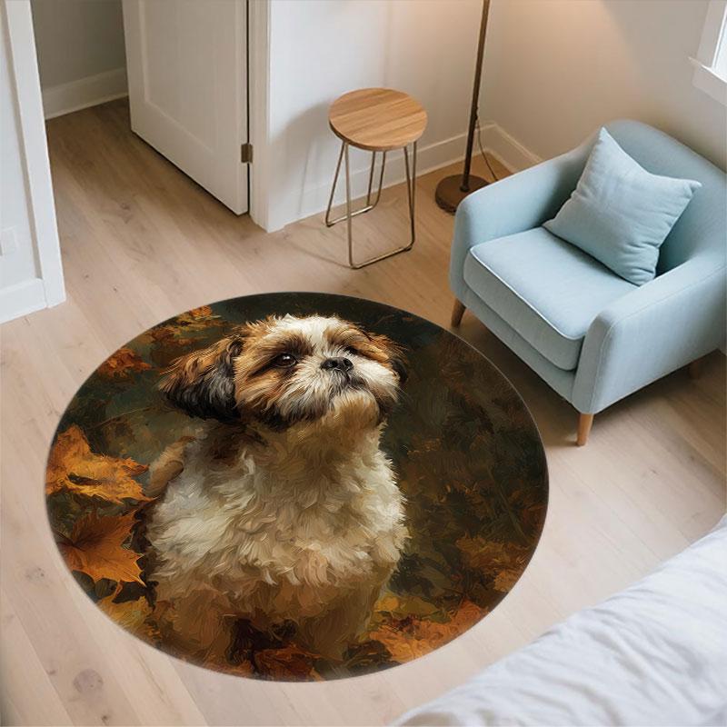 Vintage Shih Tzu Pattern Round rug,Carpet Rug for Living Room Bedroom Playroom ,Non-slip Floor Mat,Holiday Gifts and Birthday Gifts.