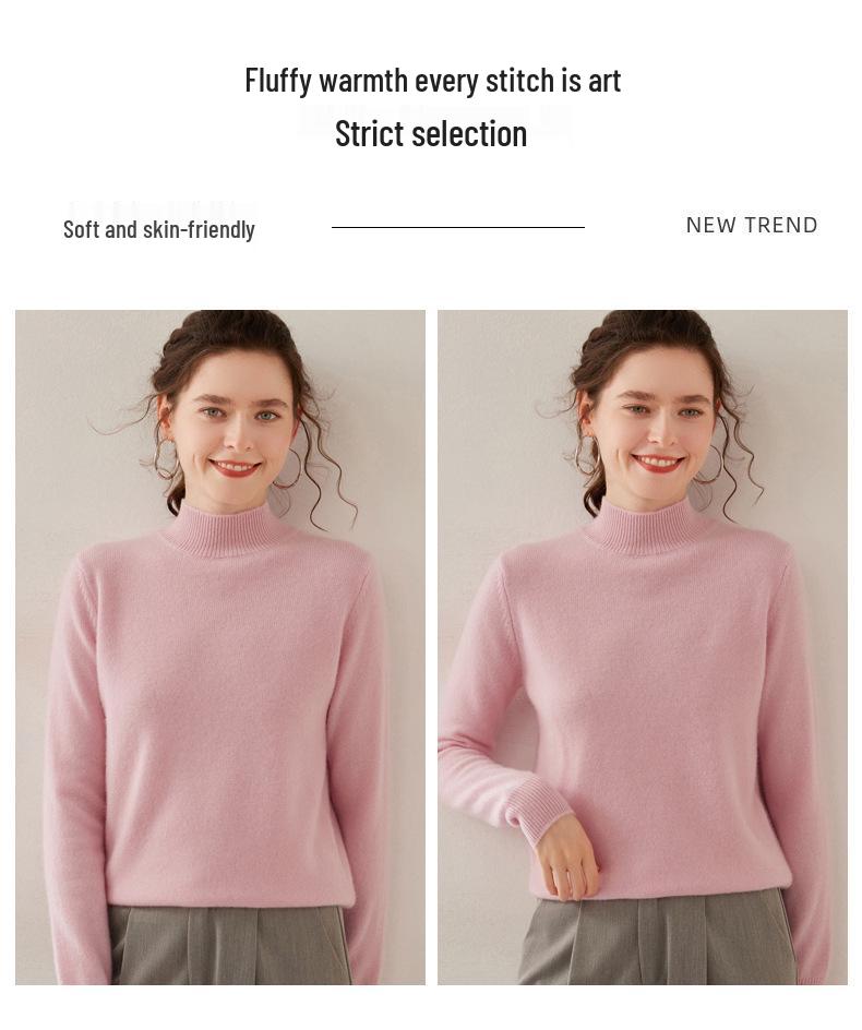 Women's Cashmere Knit Sweater - Soft, Warm, Long Sleeve Half-High Neck for Autumn & Winter