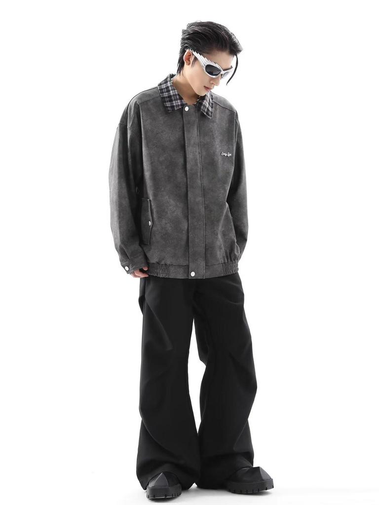 Unisex Retro Karomuster Patchwork Lederjacke - Mellade Street Style Trend