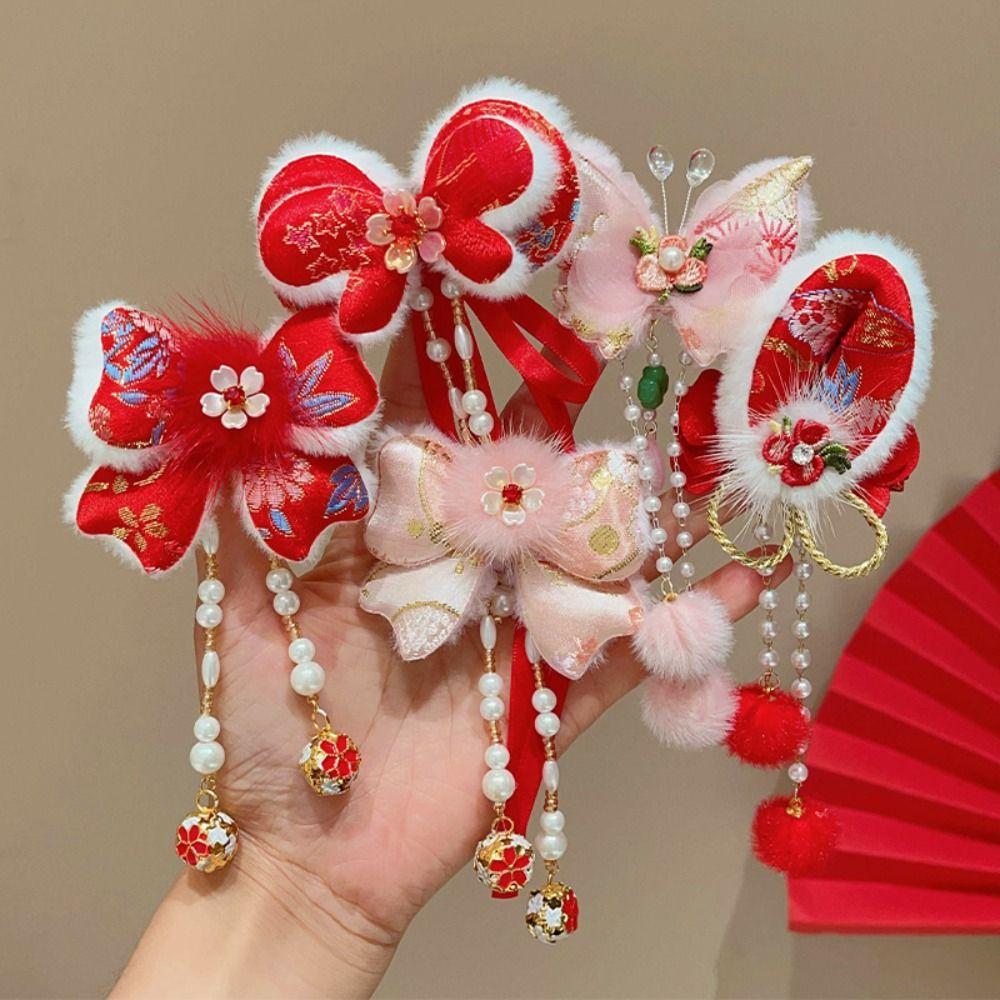 Tang Suit Chinese Style Red Barrettes Hanfu Headwear Ancient Style Hair Clip  Winter