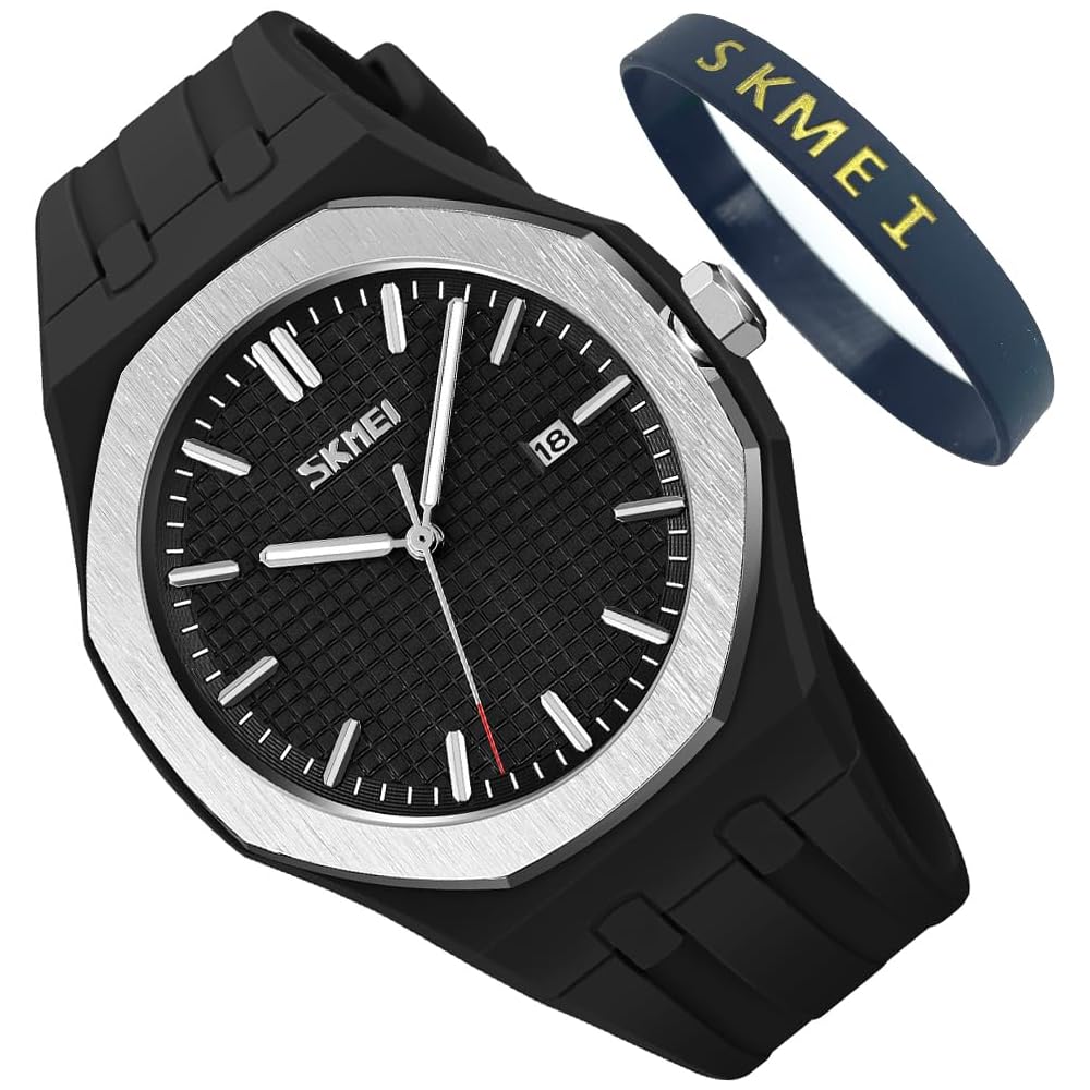 SKMEI Men s Simple Black Silicone Sports Watch Waterproof Analog Quartz Casual Design with Date Display