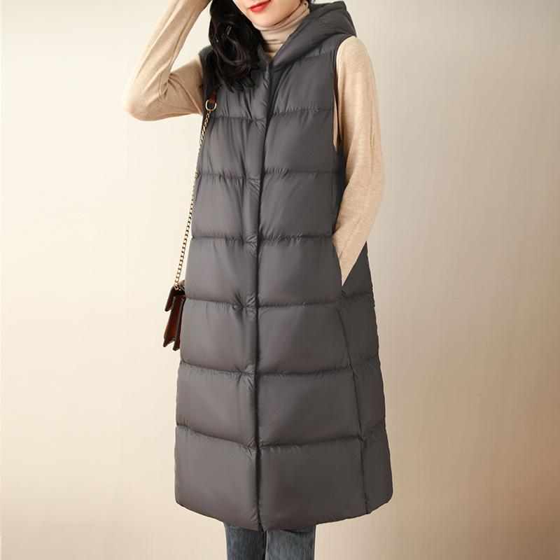 Пуховый жилет женский весенний и осенний жилет женский верхний пуховый жилет женский новый женская одежда средней длины XXXL серый