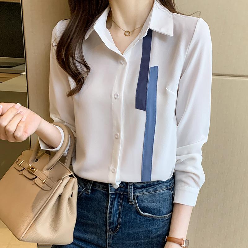 Women's Autumn 2022 Long Sleeve Colorblock Chiffon Shirt - Professional & Fashionable Design