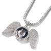 Cross-Style Rhinestone Wing Photo Frame Pendant Necklace - European American Hip Hop Fashion