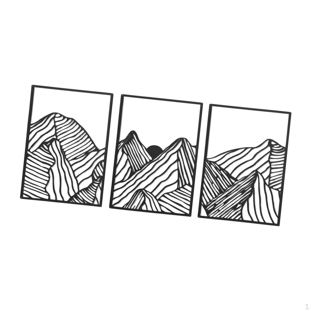 3 Pieces Mountain Metal Wall Art Decorative Painting Creative Line Drawing Decor