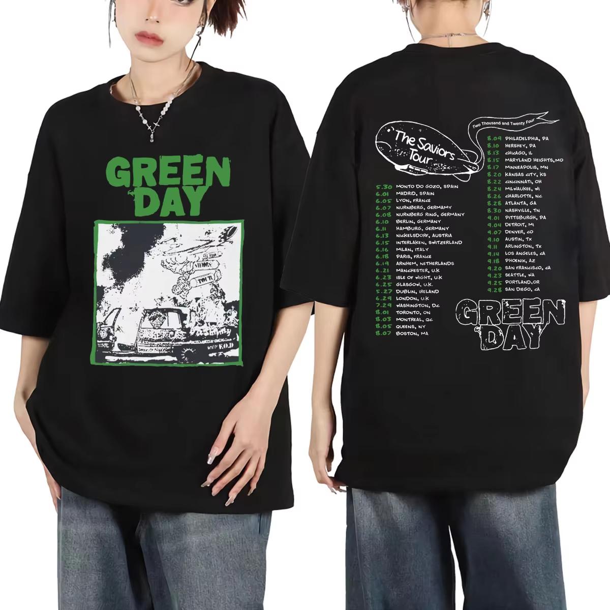 

Green Day The Saviors Tour 2024 Graphic T Shirts Unisex Women Rock Hip Hop Short Sleeve Tshirt Fashion Casual Pure Cotton Tshirts S