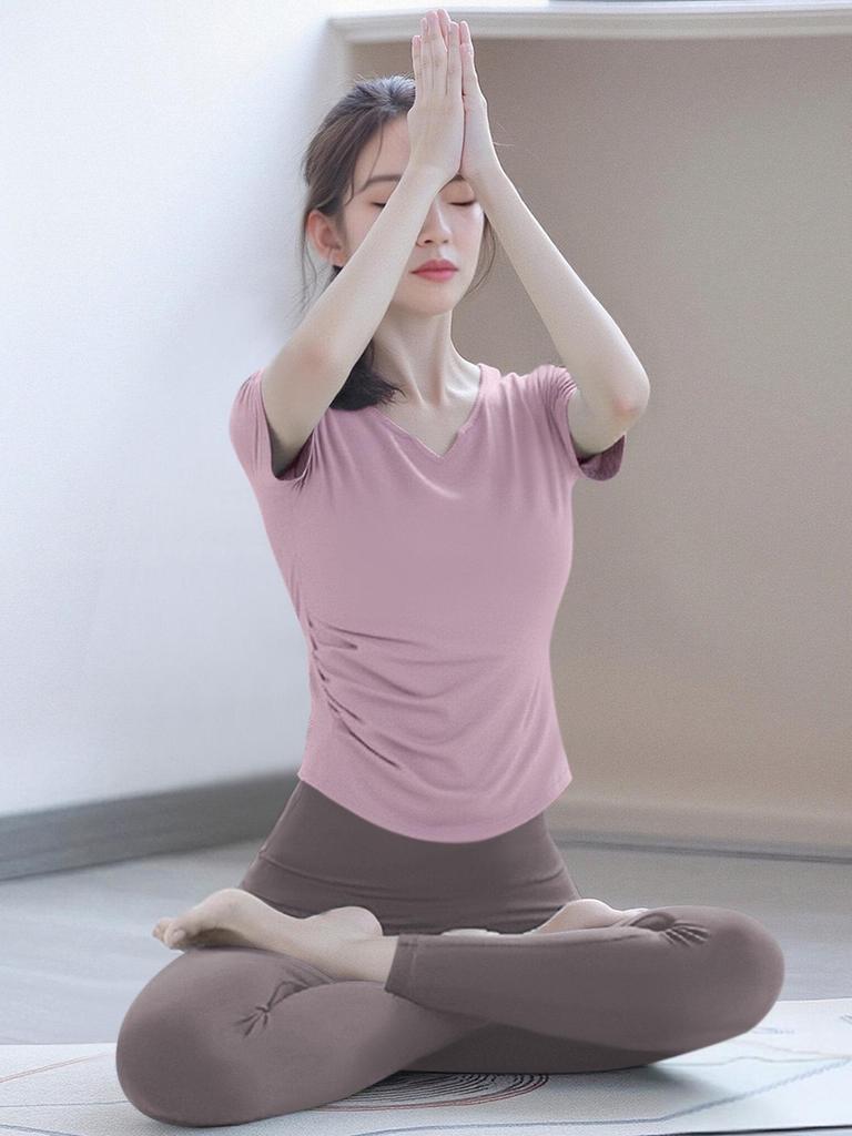 Women's Yoga Suit Set: 2026 High-End Tummy Concealing Pilates & Fitness Short Sleeve Top