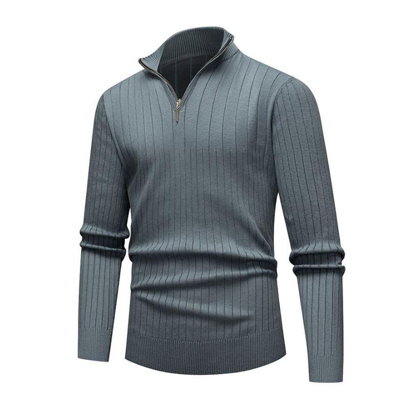 Half Zip Stand Collar Men Solid Color Casual Knitted Pullover Sweater