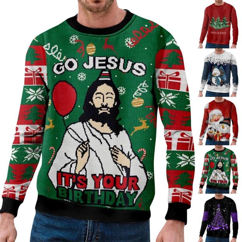 Spring And Autumn Jesus Christmas T Shirt Kids Boy Print Streetwear Men's Outdoor Pullover Long Sleeve Top Clothes