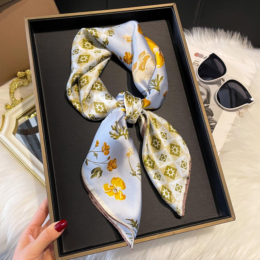 Luxury Print 70*70Cm Silk Square Scarf Women Soft Satin Hairband Neckerchief Tie Female Headband Foulard Bag Ribbon Gift