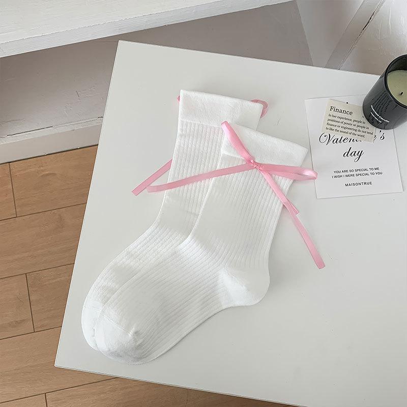 

Ballet Style Small Bow Socks Lolita With Small Leather Shoes Stacking Socks Thin Medium Tube Socks One size fits all