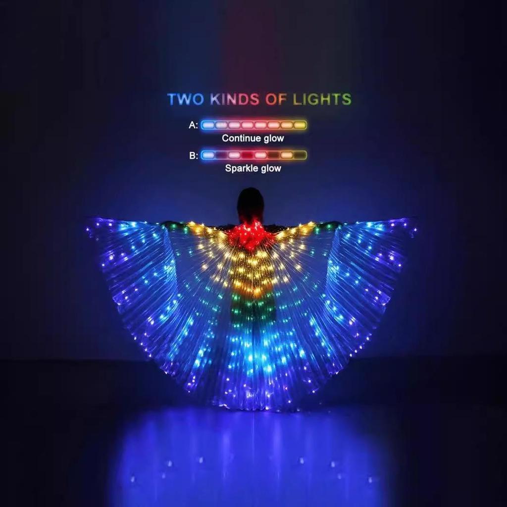 Multicolor LED Light-Up Gold Wings for Adult Belly Dance & Stage Performance
