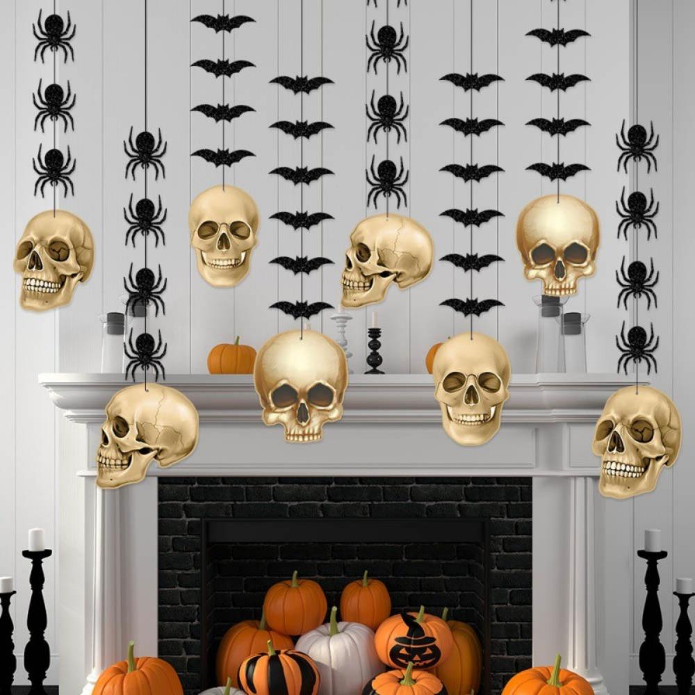 5sets Halloween Decorative Hanging Ornaments Skull Spider Bat Hanging Decor Halloween Ornaments Gothic Party Hanging Skeleton Streamers Banner