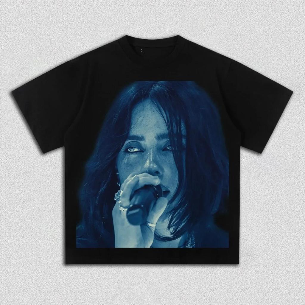 Billie Eilish Poster Graphic Print Tshirt Unisex Wounisex Cotton Streetwear Hip Hop Y2k Oneck Fashion Oversized Tops Summer New Tees