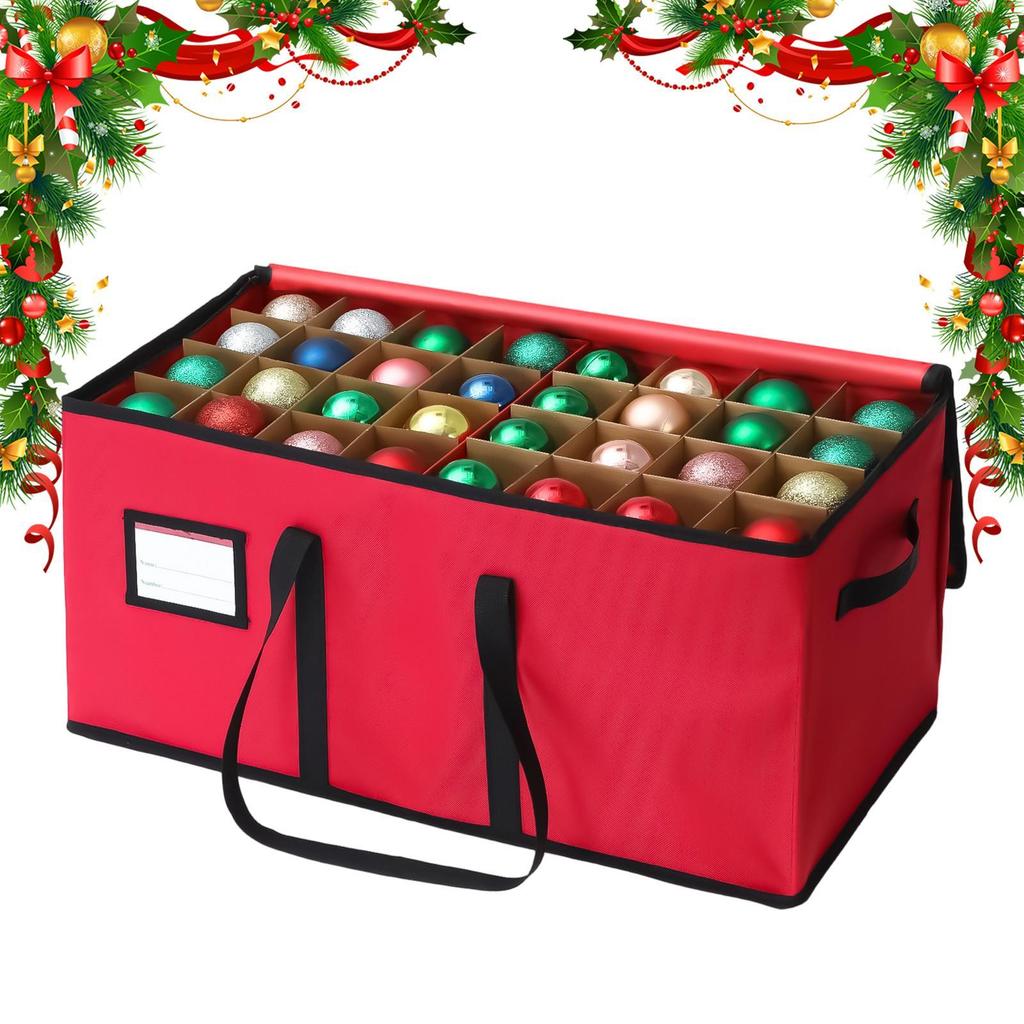 Caixa de Armazenamento para Decoração de Bola de Natal Organizador de Enfeites de Natal Caixa com Grade Ajustável e Removível Saco para Laços de Natal