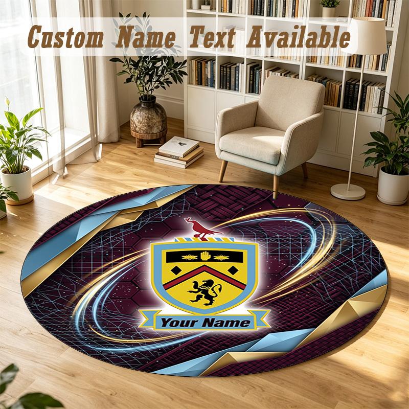 Round Rug Custom NameBurnley Football Pattern Non Slip Carpet Home Floor Decor