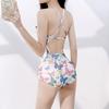 Years of Students Less Competitive Sports Style One-piece Swimsuit Sexy Back Covering Belly Skinny Sweet Print