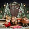 Mocsicka 7x5ft Christmas Photography Backdrop Winter Rustic Wood Door Background With Xmas Tree, Gifts, Family Decoration Banner