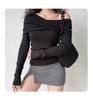 European One-Shoulder Pleated Knit Slim-Fit Sweater for Women