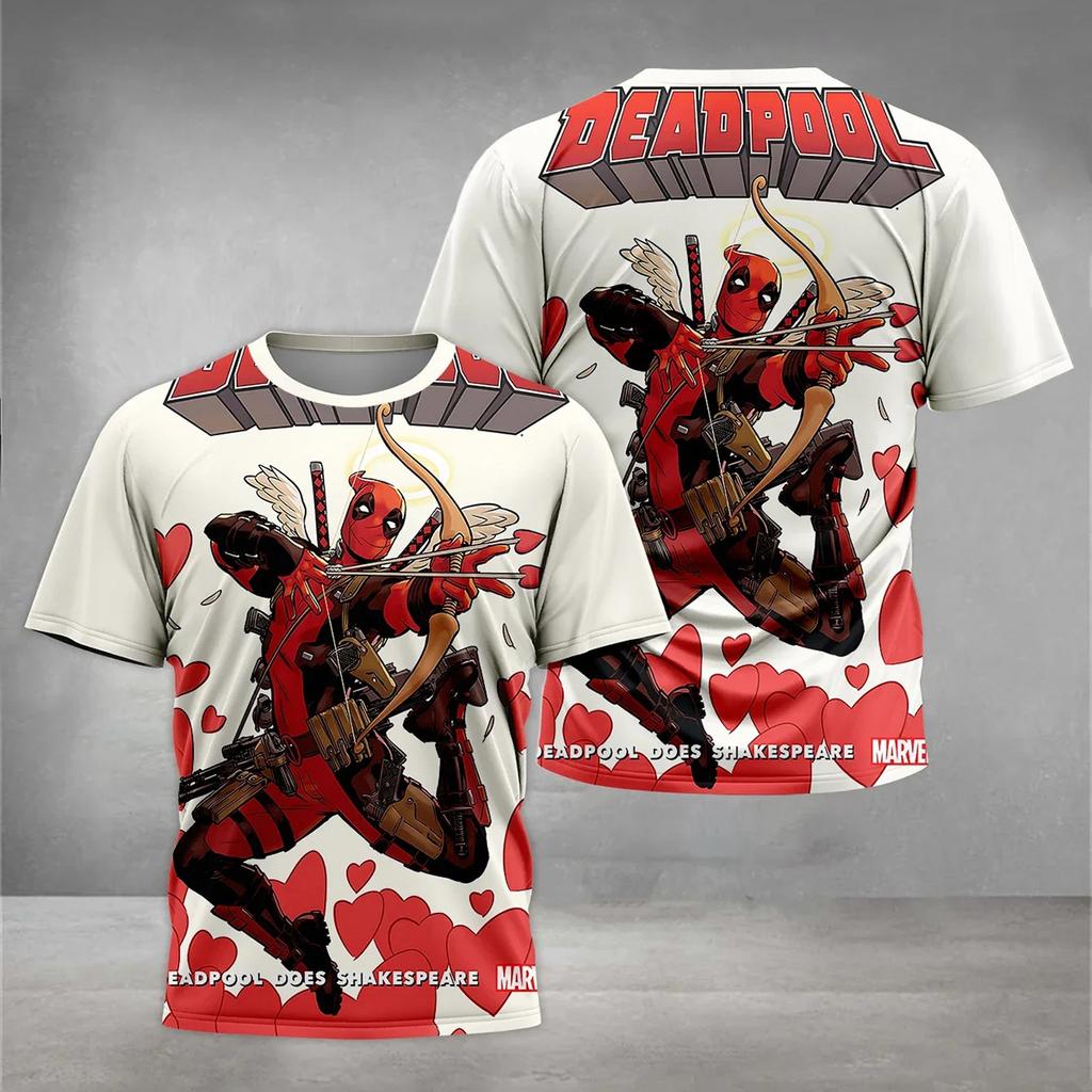 Deadpool Fashion 3D Printed T-shirt Paired with Cool Battle Print, Summer Round Neck Short Sleeved Loose and Eye-catching