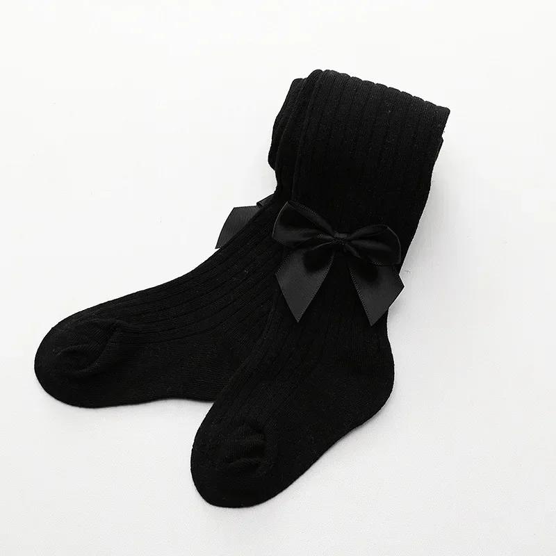 Medias de algodón para bebés recién nacidos y niños pequeños de 0 a 4 años, malla con lazo, para primavera y otoño. 1 to 2 Years negro