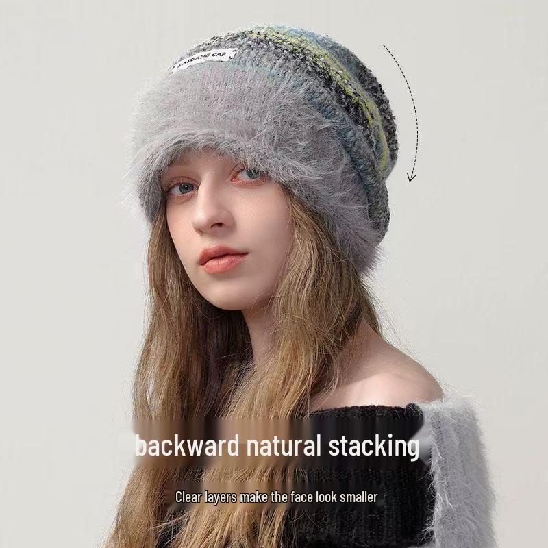 Damen Wollmütze für großen Kopfumfang - Warme gestrickte Wintermütze