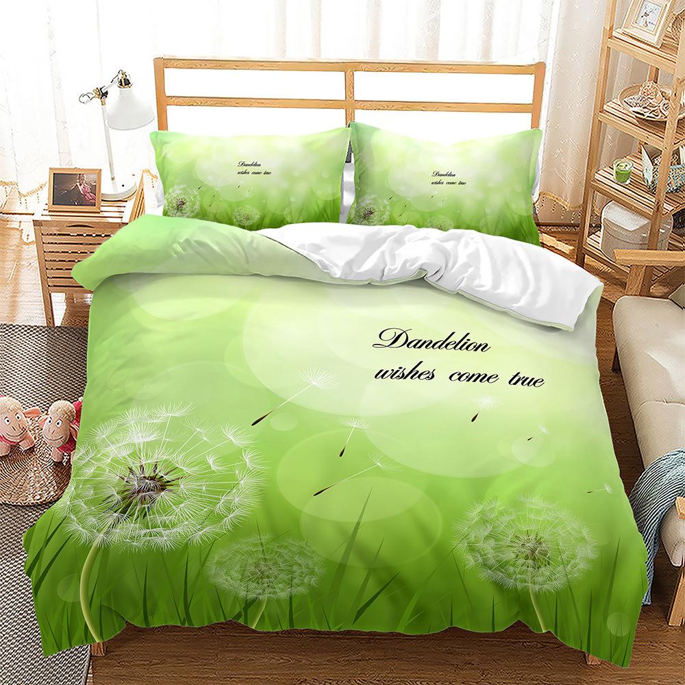 Natural Scenery Theme Duvet Cover Set 3D Print Reed Dandelion Flowers Polyester Bedding Set for Kids Boys Girls King Queen Size