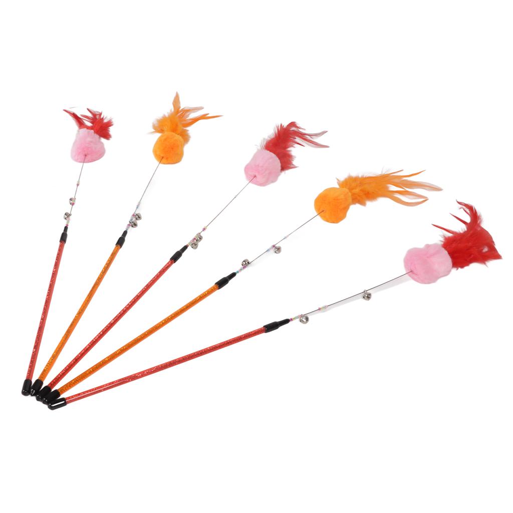 5 Stück Lustiger Katzenstab Ergonomisches Interaktives Katzenfeder-Spielzeug mit Glöckchenperlen für Katzen-Bewegung und Spiel