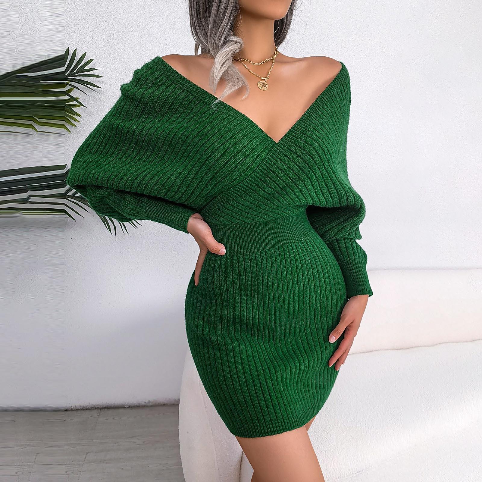 

Женская мода сексуальная юбка с крестообразным V-образным вырезом и запахом на бедрах шерстяное платье L зелёный