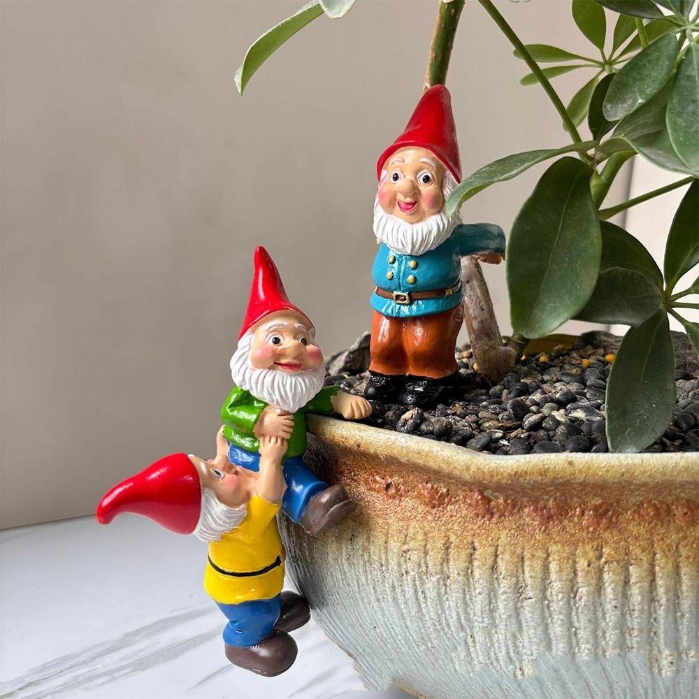 Resin Crafts Dwarf Hanging Flower Pot Cute Climbing Gnome Figurines  Home Decor