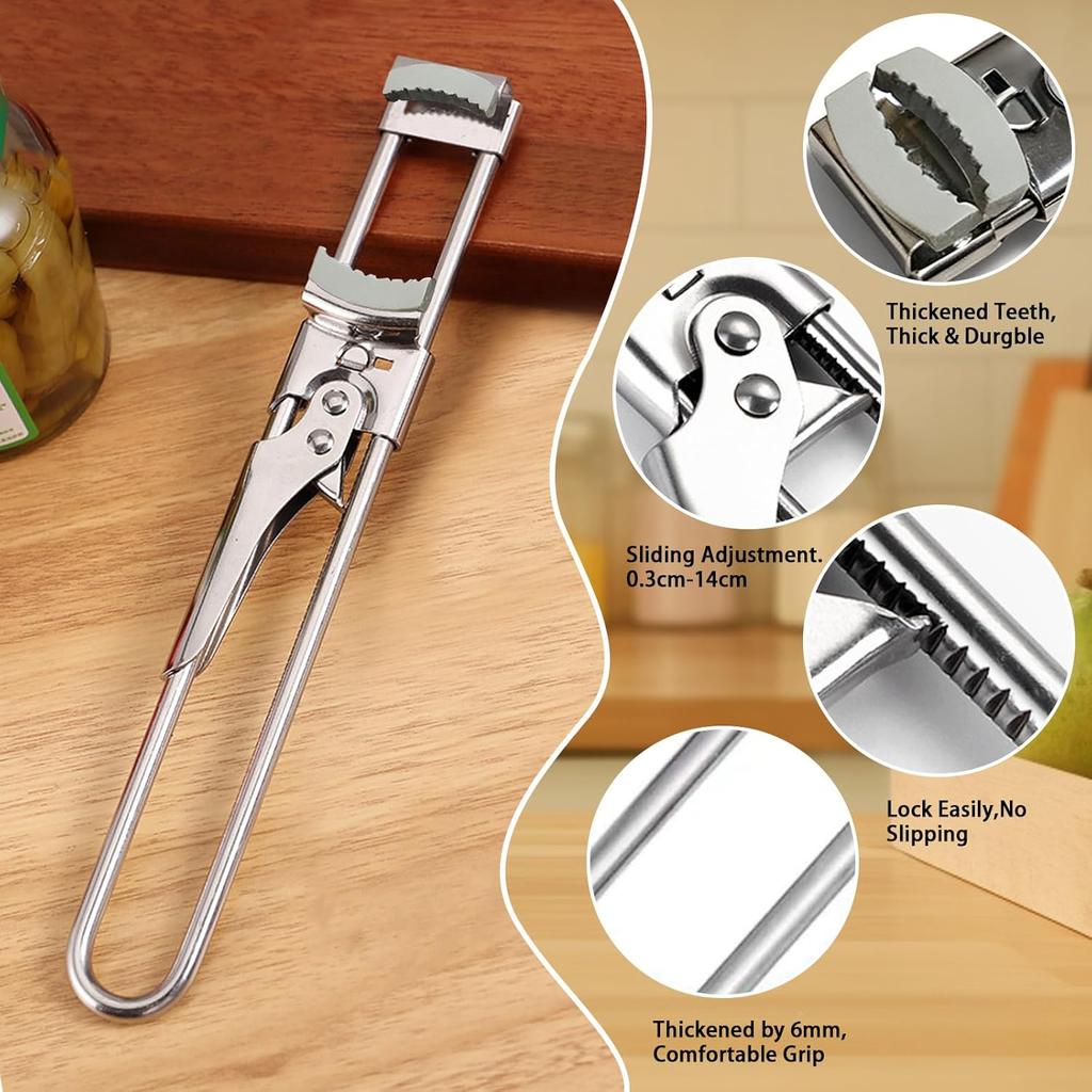 Adjustable Stainless Steel Jar Opener, Jar Openers for Seniors, Jar Opener for Weak Hands, The Extended Design Makes It More Labor-Saving, Manual Jar