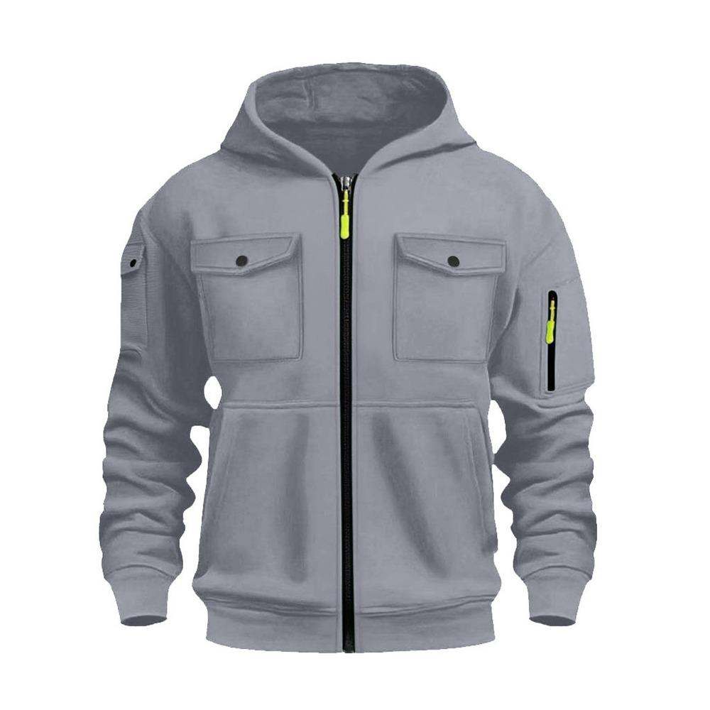 New American Style Innovative Men's New Multi-pocket Cardigan Zipper Hooded Sweatshirt