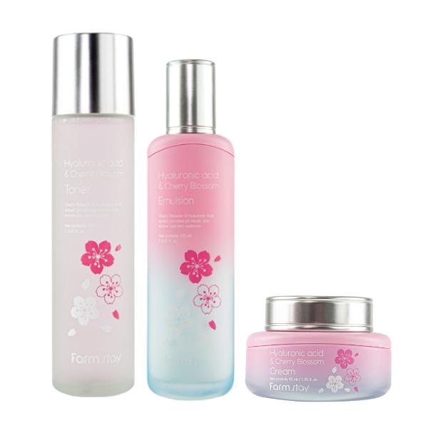 FarmStay Hyaluronsäure- und Kirschblüten-Toner 150 ml, Emulsion 120 ml, Serum 35 ml, Creme 55 ml  (15 Optionen)