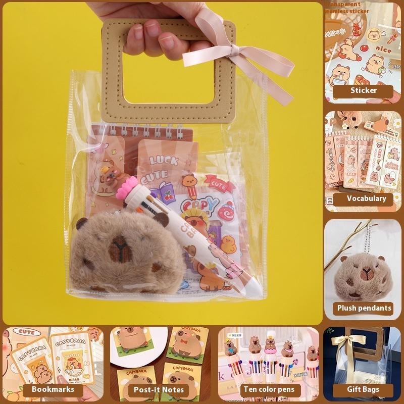 1 Set Pen Stickers Notebook Plush Pendants Handbag Final Prizes Stationery Gift Bag For Students Kawaii Capybara Stationery Kit