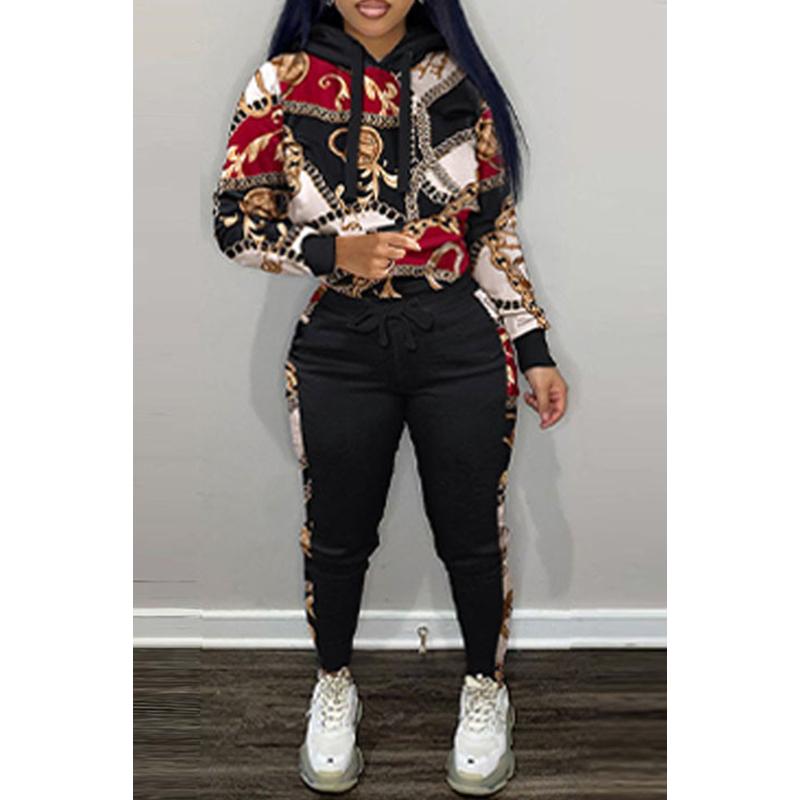 New Autumn And Winter Casual Sportswear Set Hoodie Sweater Set Women'S Chain Printing