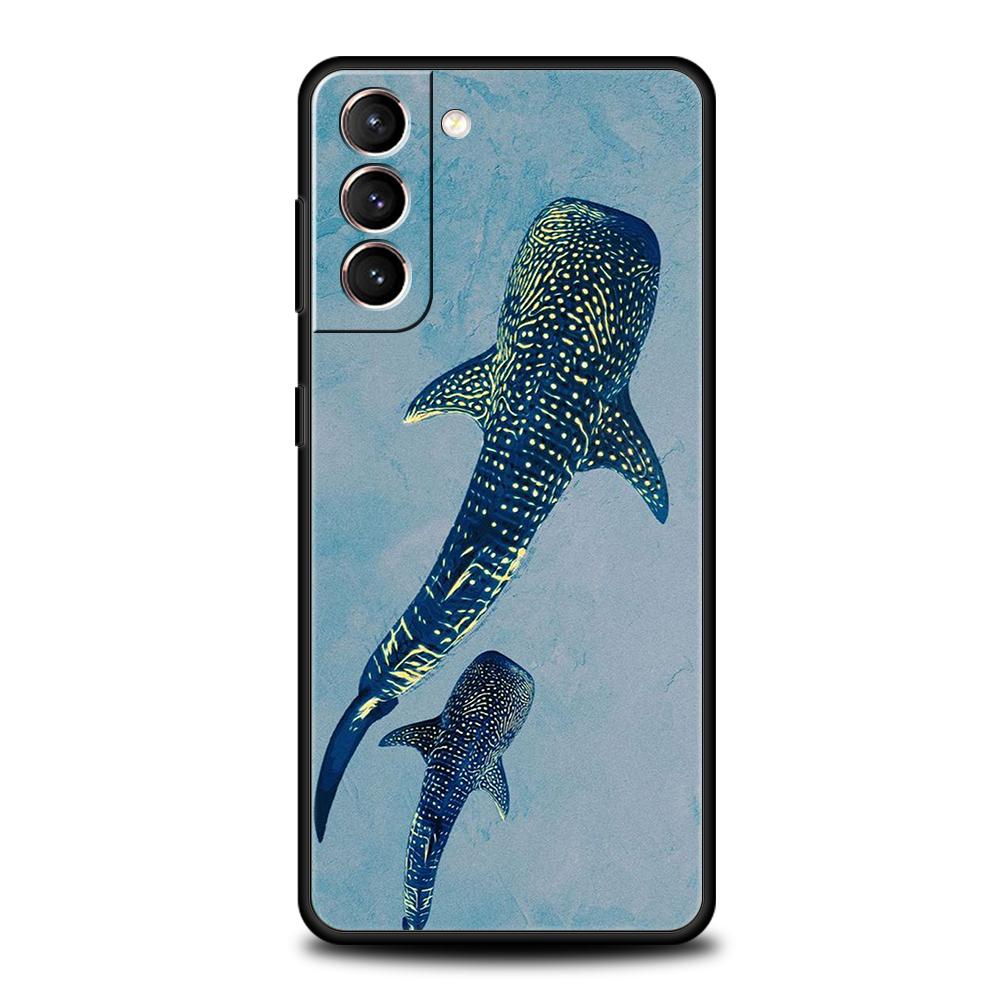 Ocean Whale Shark Swimming Phone Case For Samsung Galaxy S25 S24 S23 S22 Ultra S20 S21 FE 5G S10 S9 Plus S10E Soft TPU Cover
