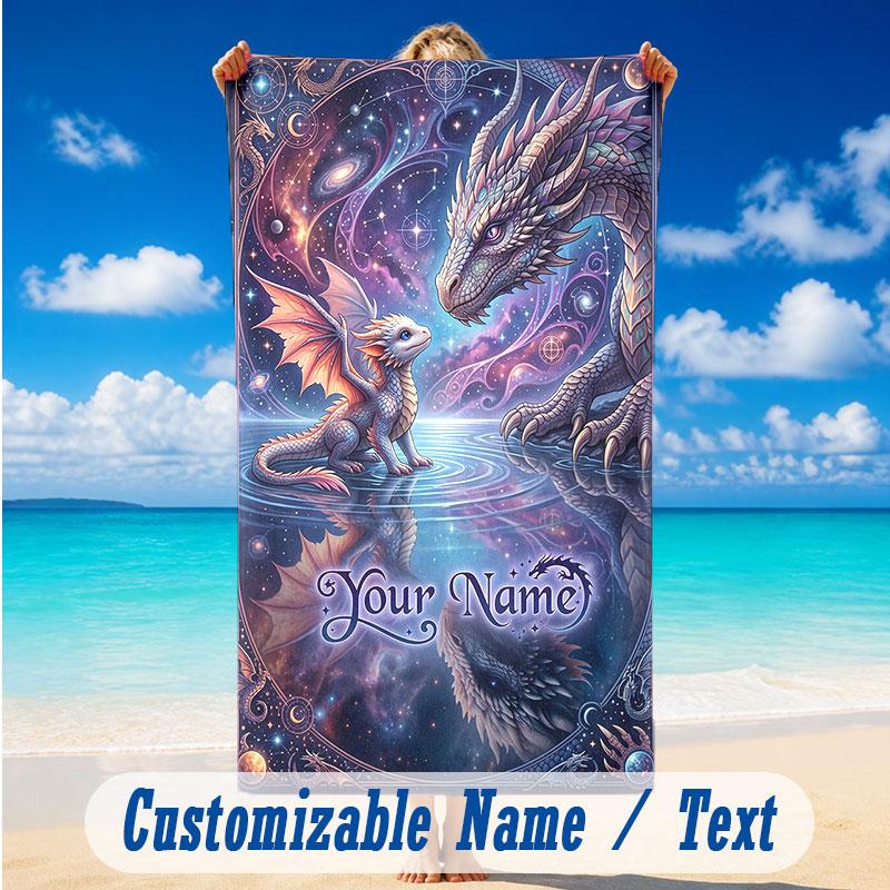 Dragon Phoenix Theme Beach Towel Personalized Custom Name & Text Soft Quick Dry Beach Towel for Swimming Travel