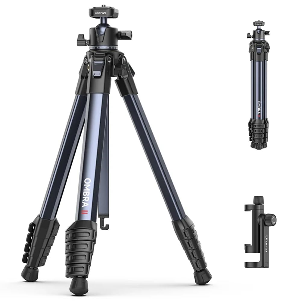 Ulanzi T156 OMBRA II Travel 10kg Load Panoramic 156cm Max Extendable Compact Compatible with Smartphones and Black Tripod, Capacity, 360° Head,